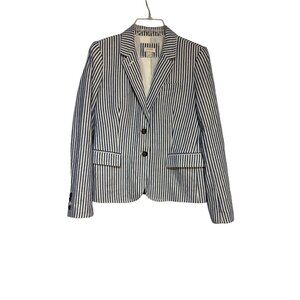 J. Crew Womens Striped Blazer Size 10 Cotton Blend Blue White